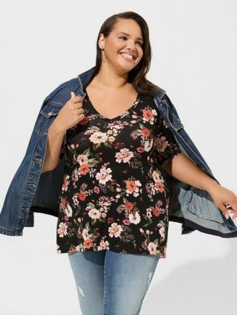torrid Black Floral V-Neck Tunic Top